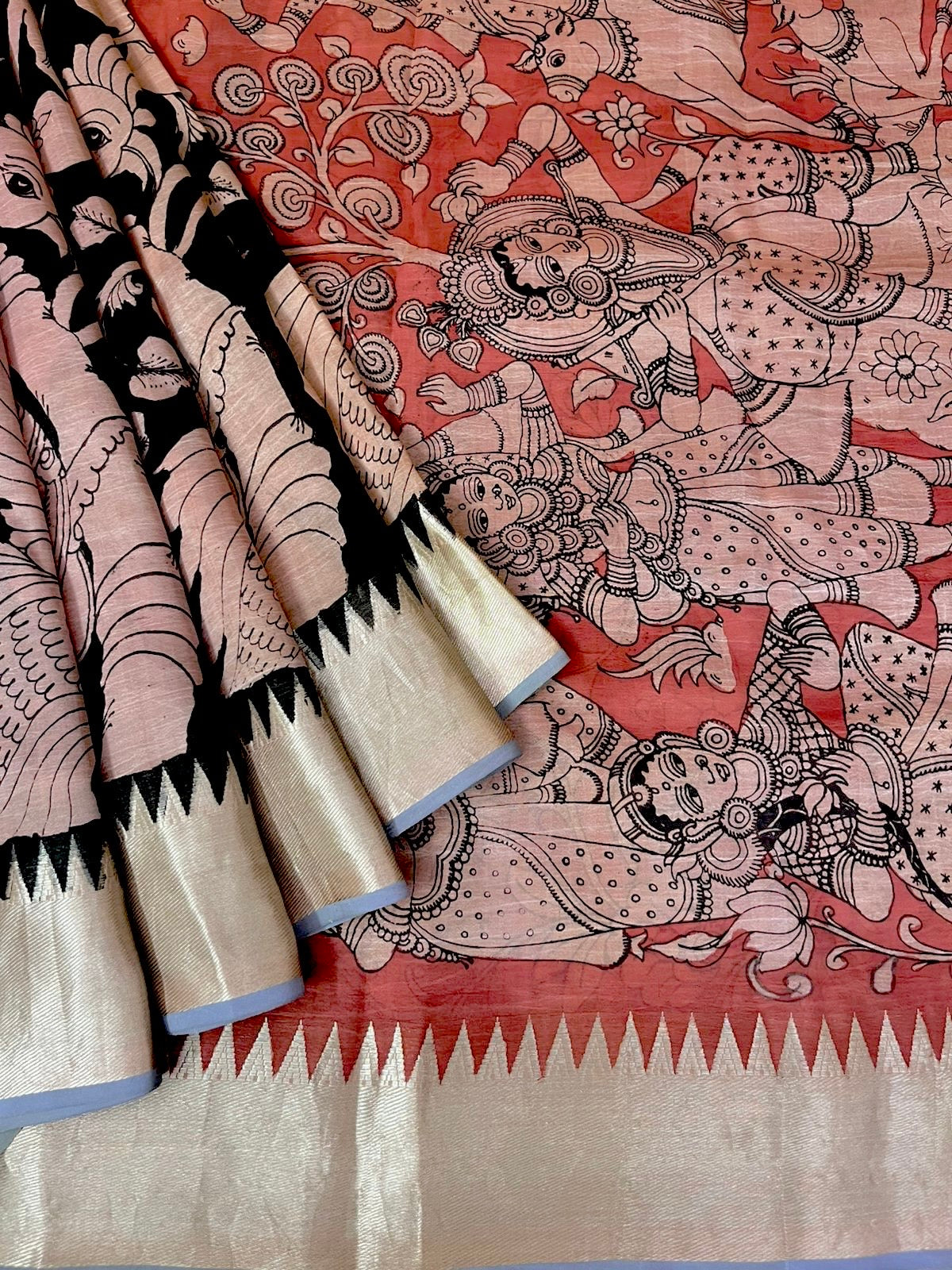 Reverse technique penkalamkari saree