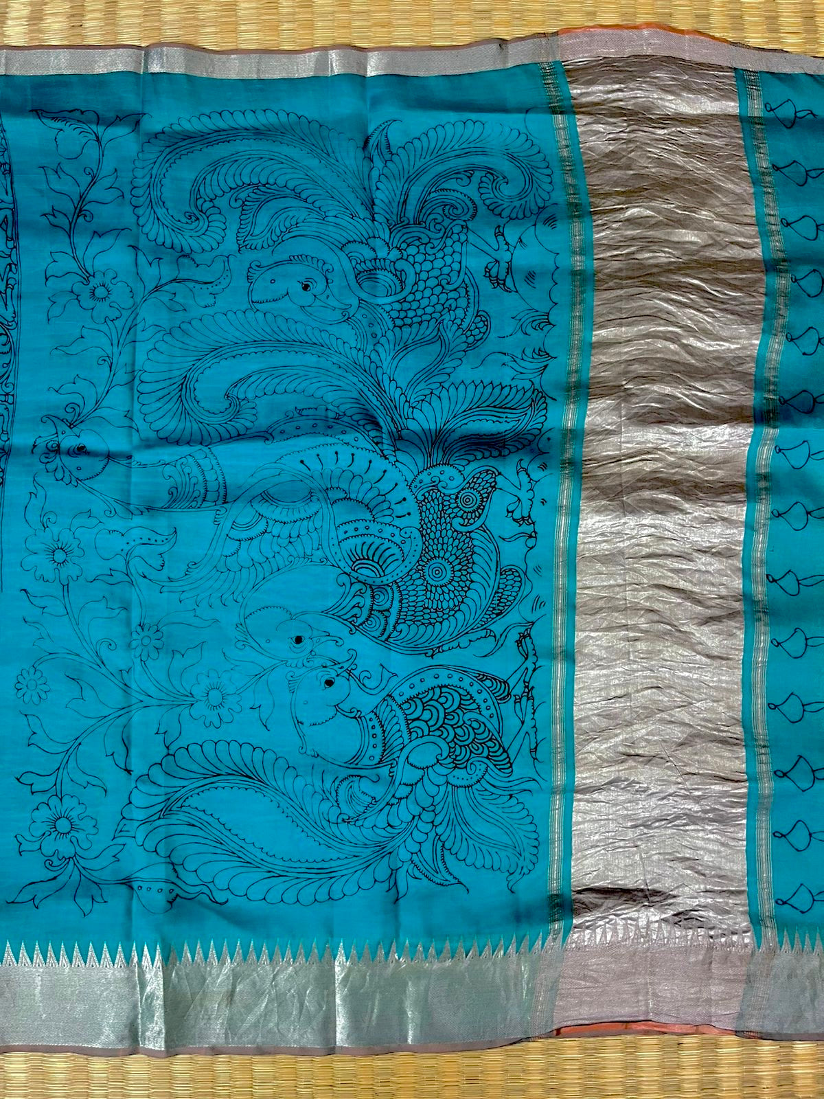 Reverse technique penkalamkari saree