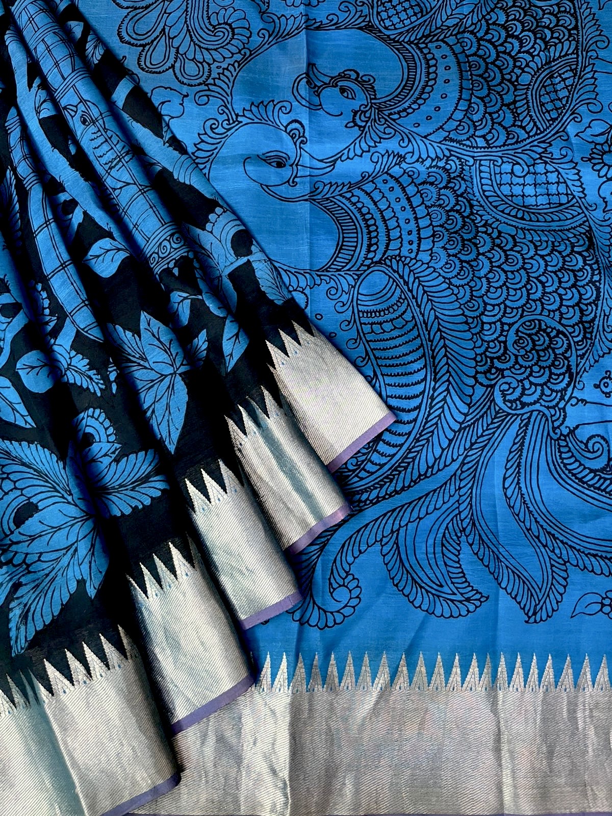 Reverse technique penkalamkari saree