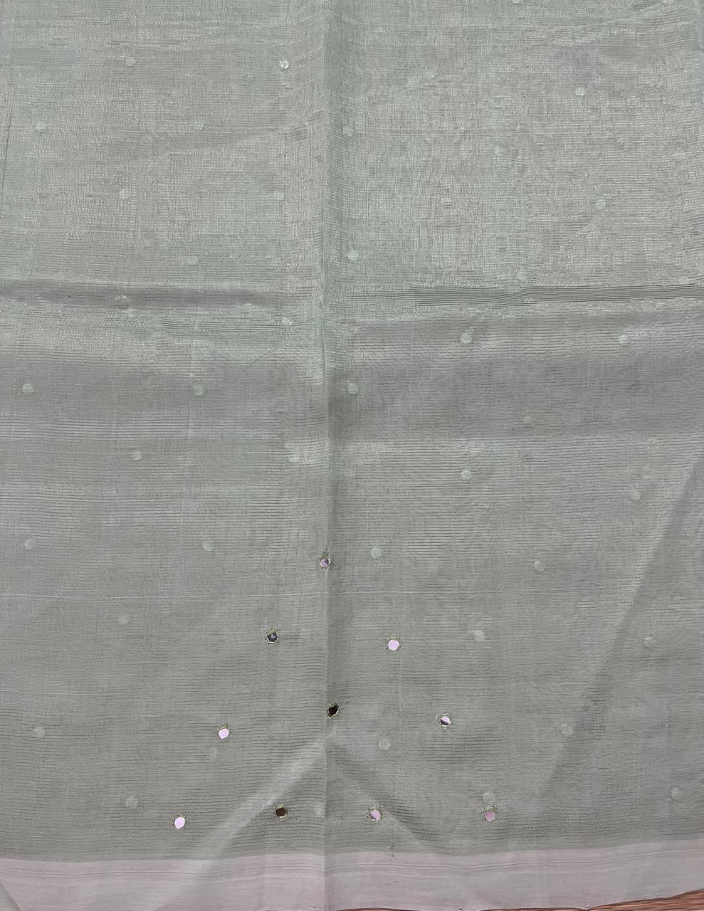 Silkcotton mirror work saree