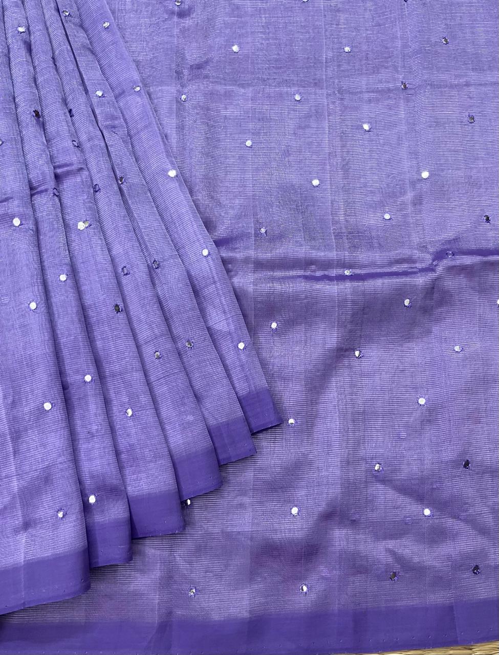 Silkcotton mirror work saree