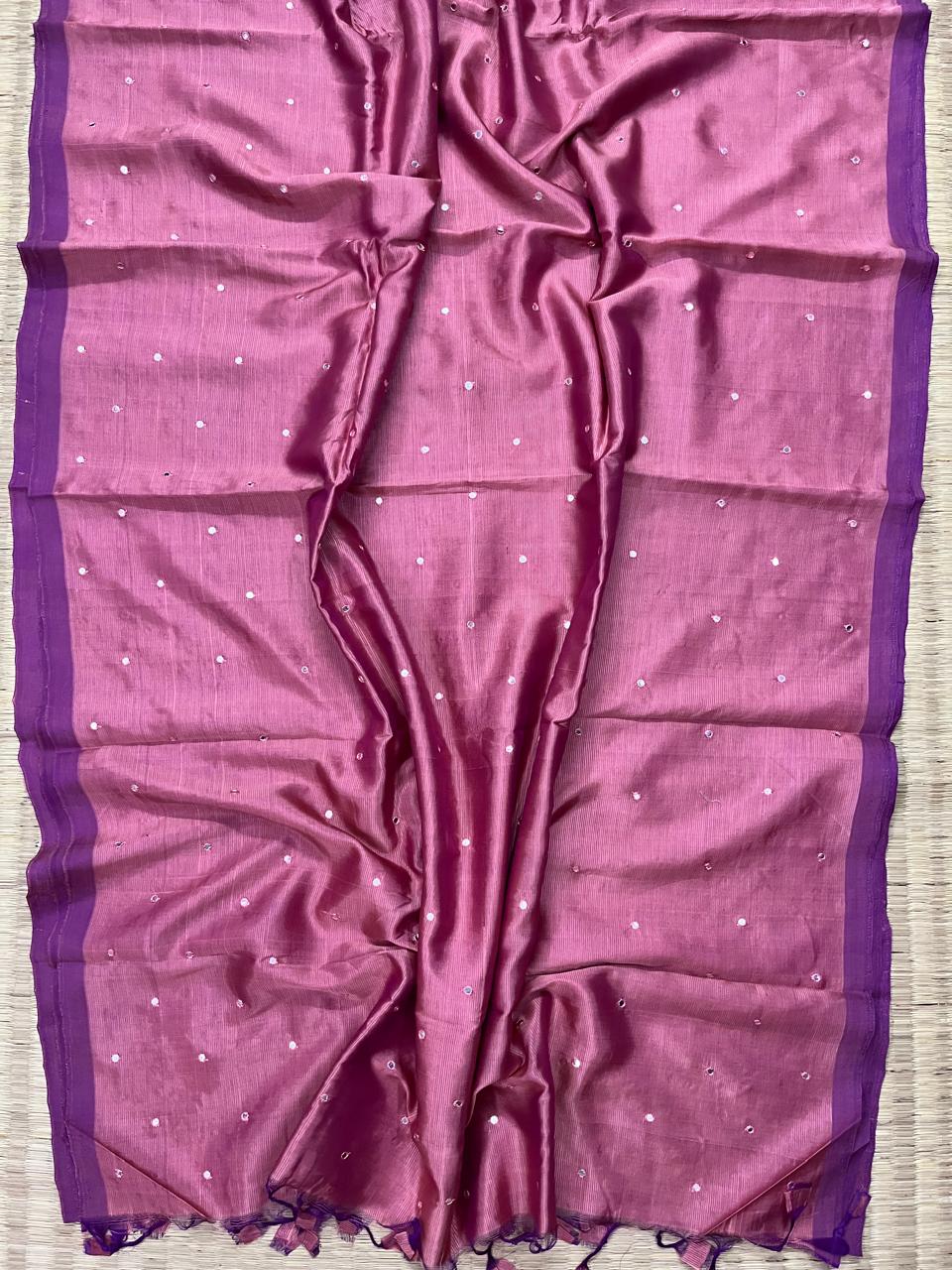 Silkcotton mirror work saree