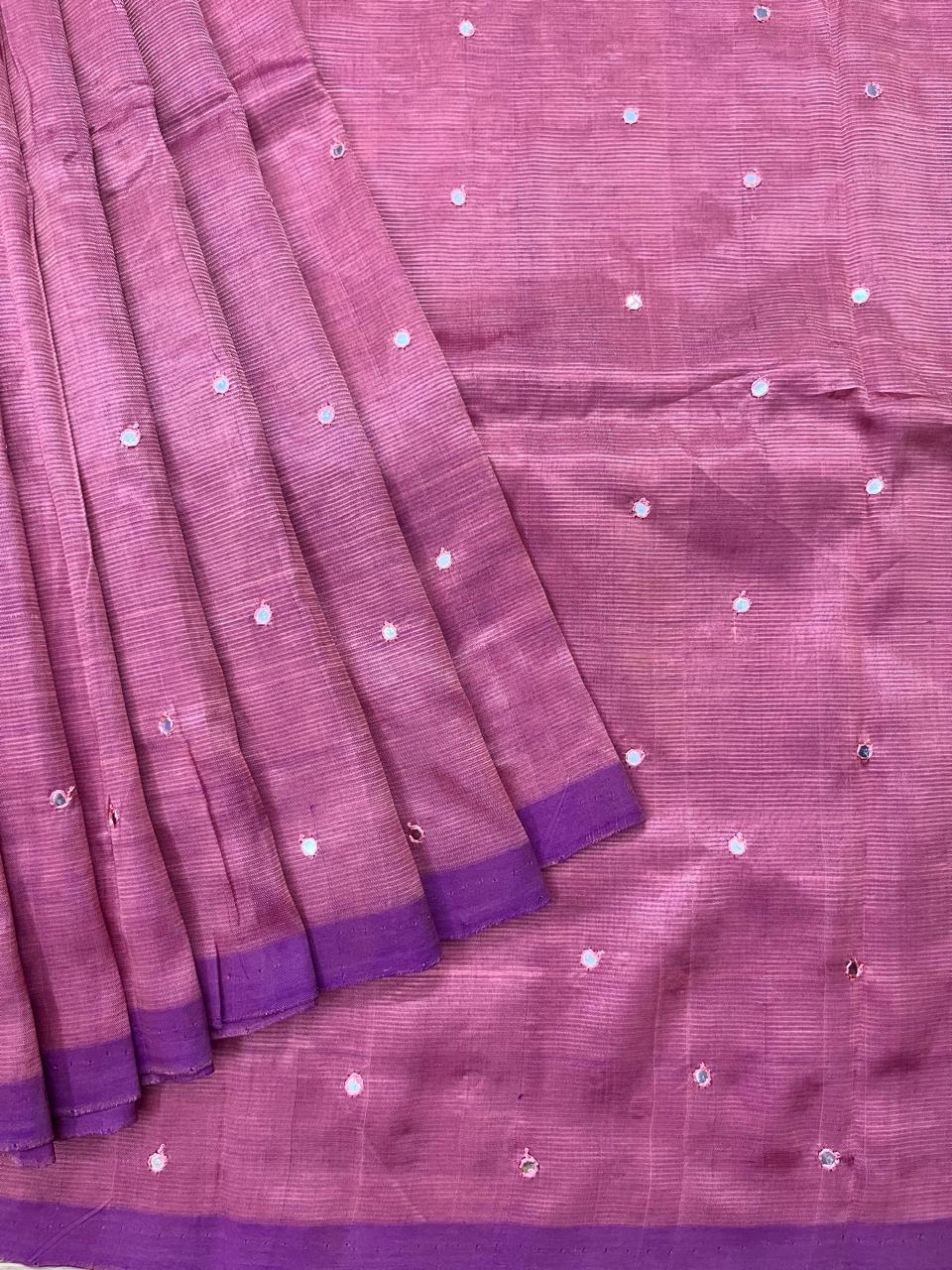 Silkcotton mirror work saree