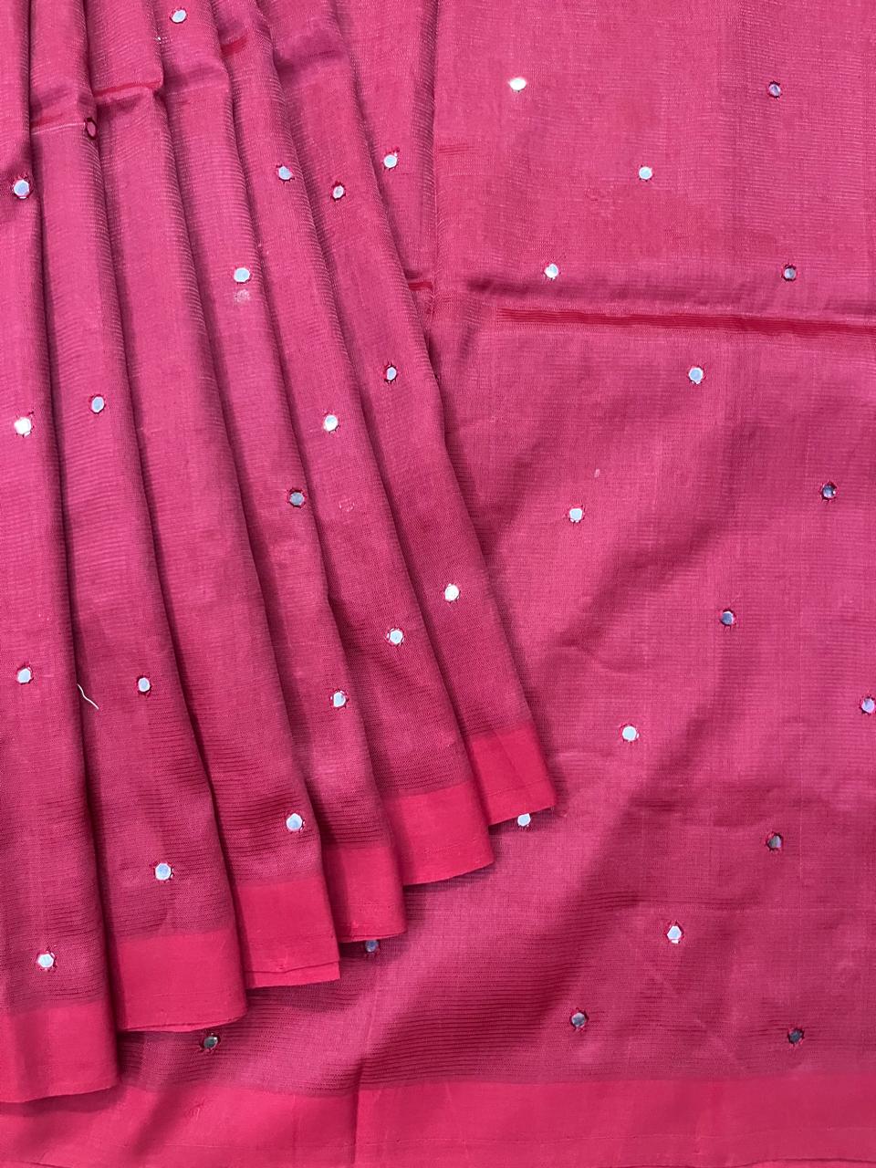 Silkcotton mirror work saree