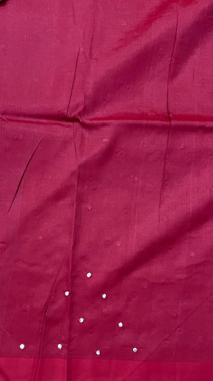 Silkcotton mirror work saree