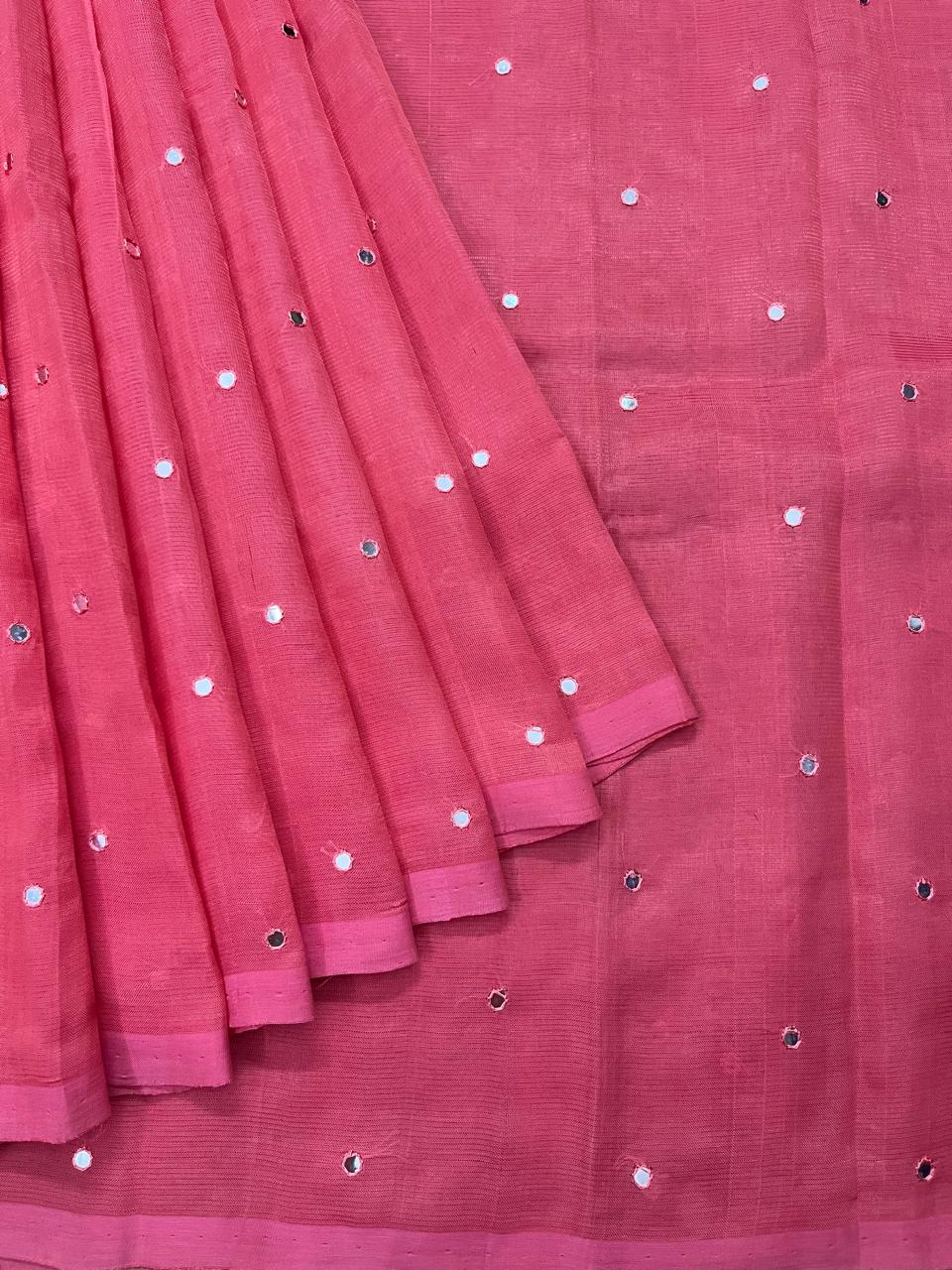 Silkcotton mirror work saree