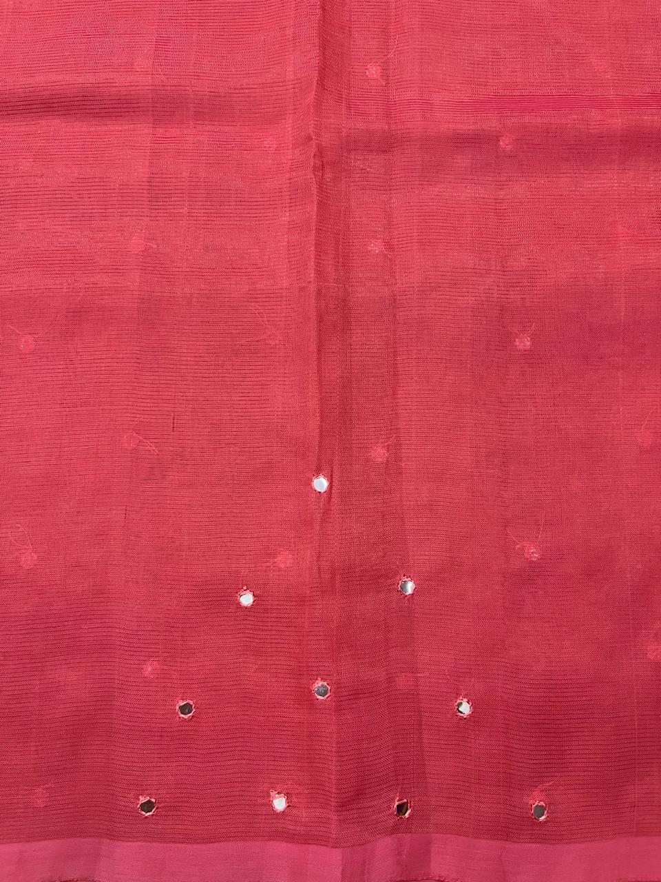 Silkcotton mirror work saree