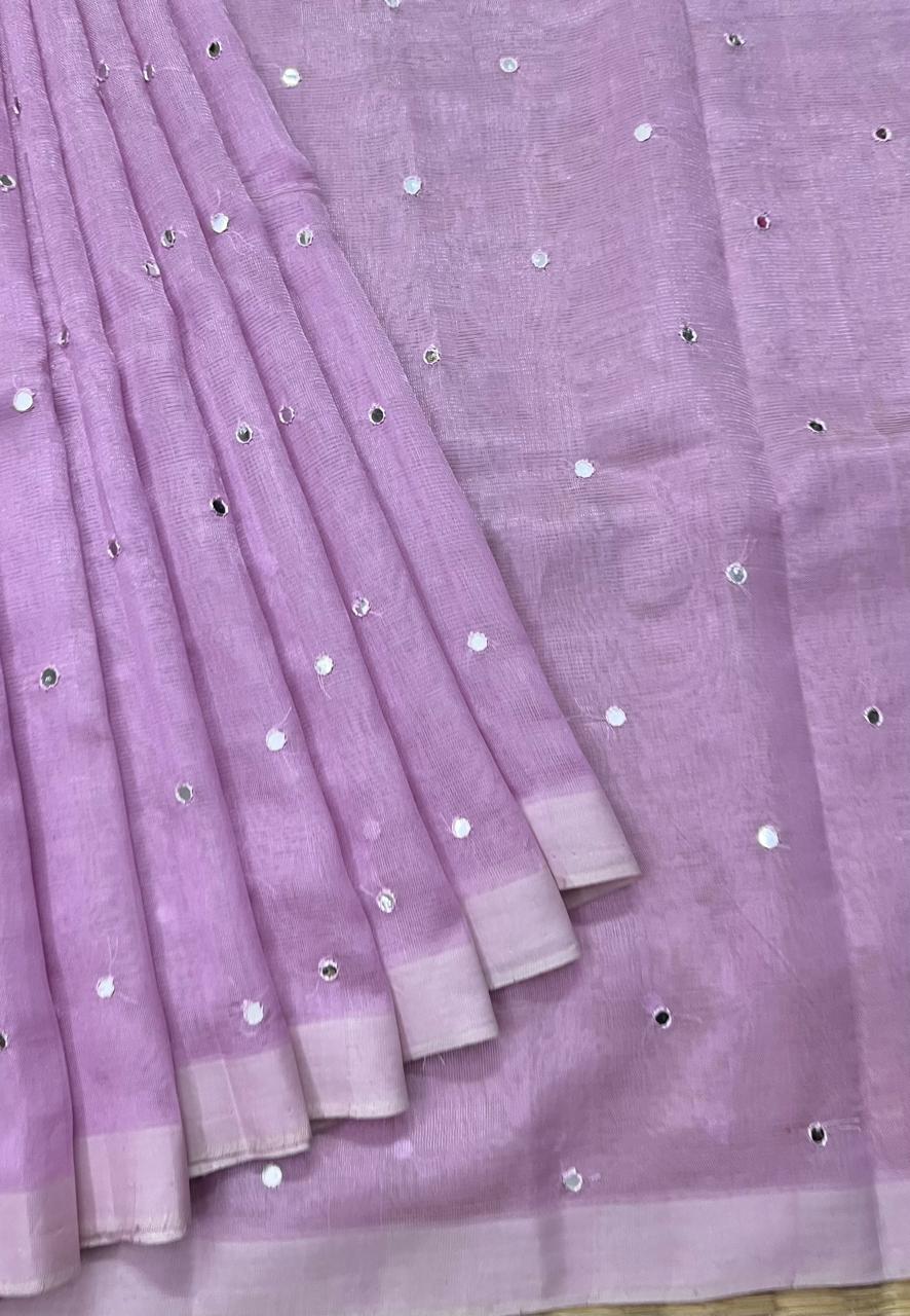 Silkcotton mirror work saree