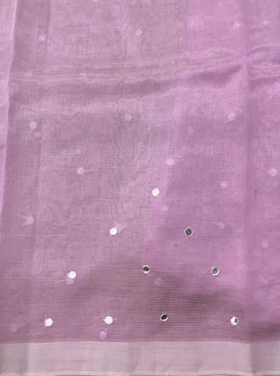 Silkcotton mirror work saree