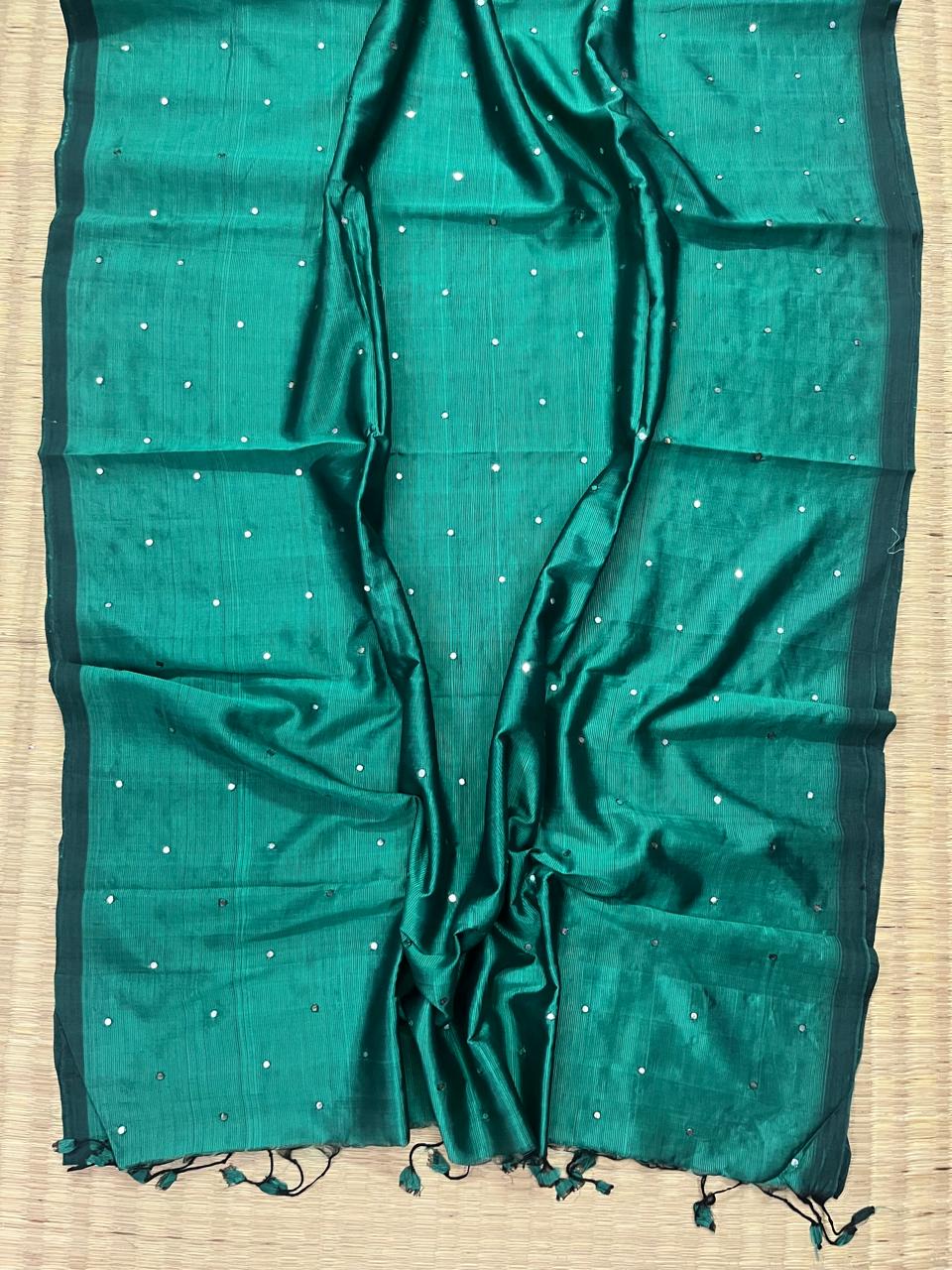 Silkcotton mirror work saree