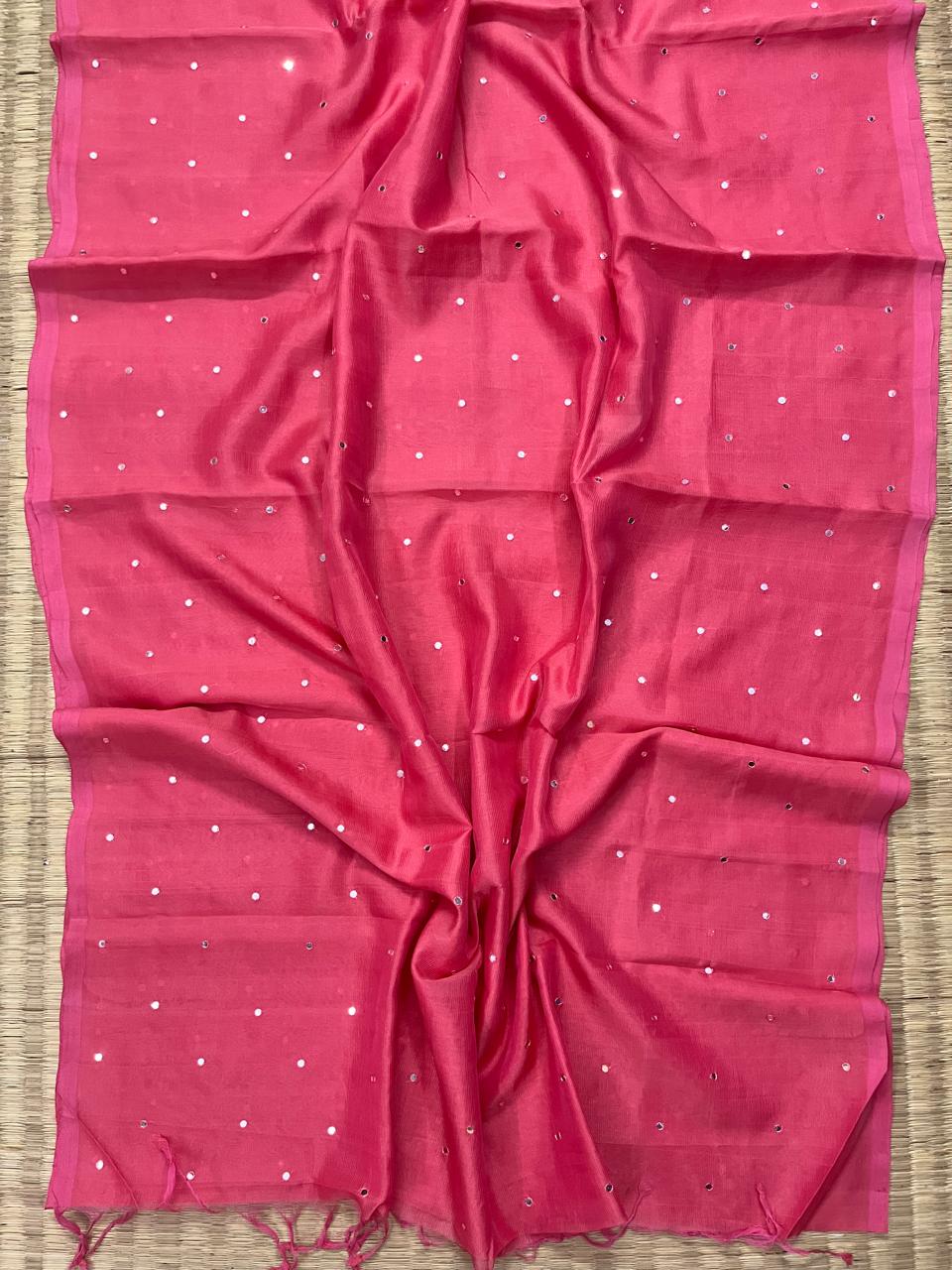 Silkcotton mirror work saree