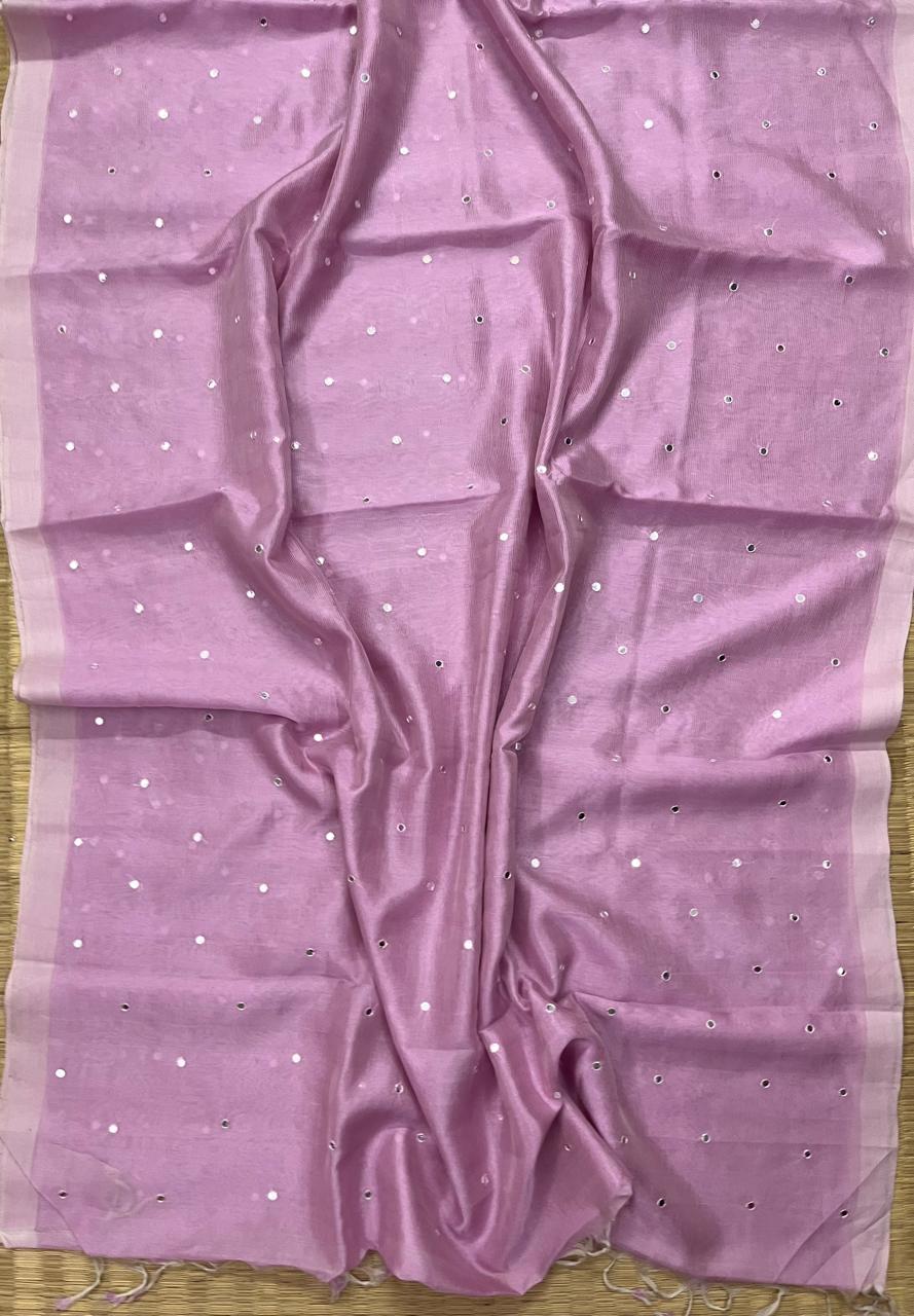 Silkcotton mirror work saree