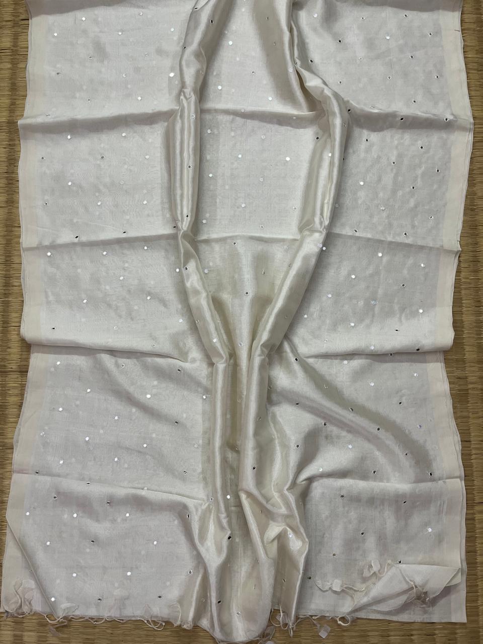 Silkcotton mirror work saree