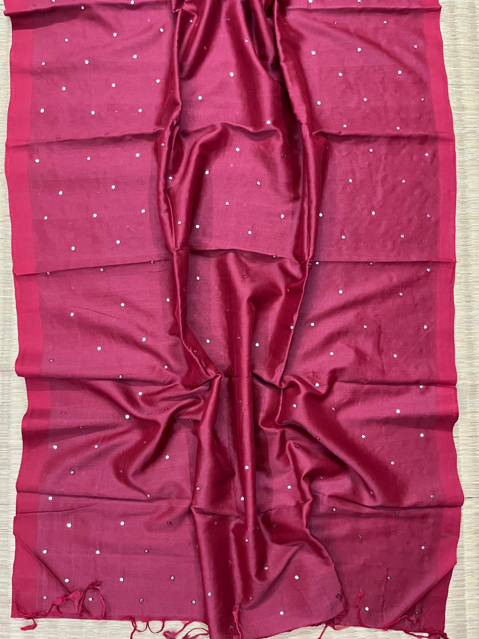 Silkcotton mirror work saree