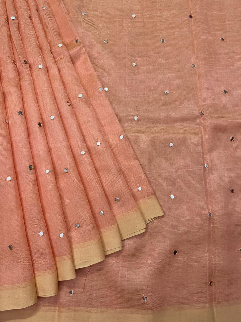 Silkcotton mirror work saree