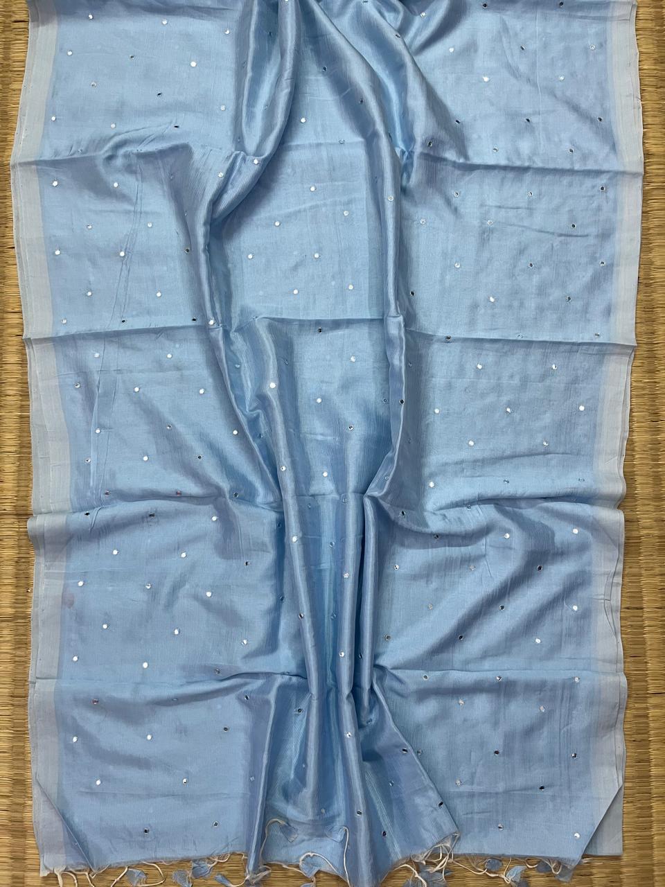 Silkcotton mirror work saree