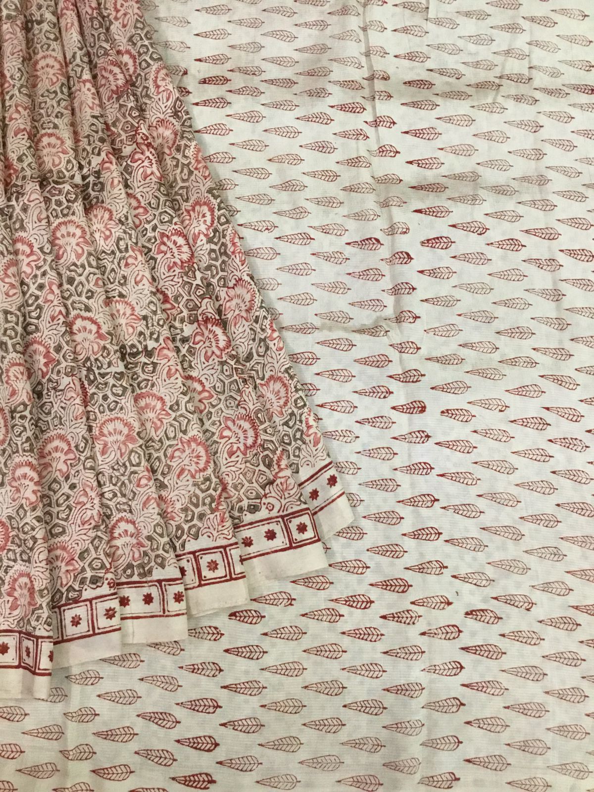 Silkcotton block print saree