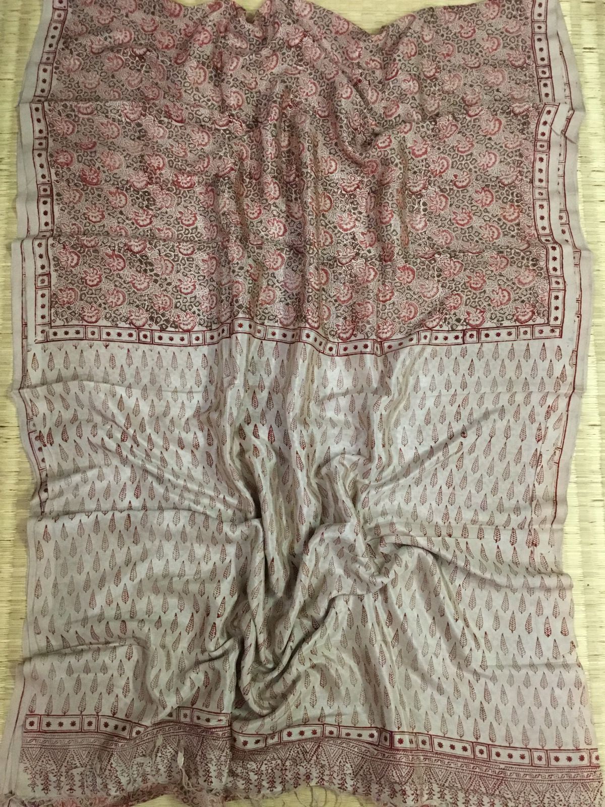 Silkcotton block print saree