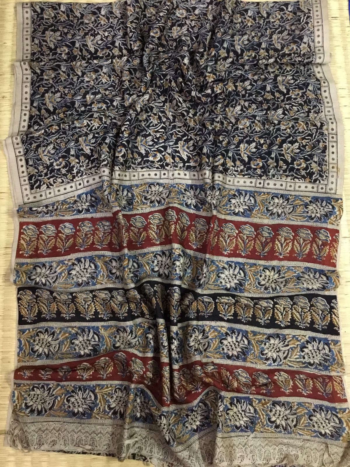 Silkcotton block print saree