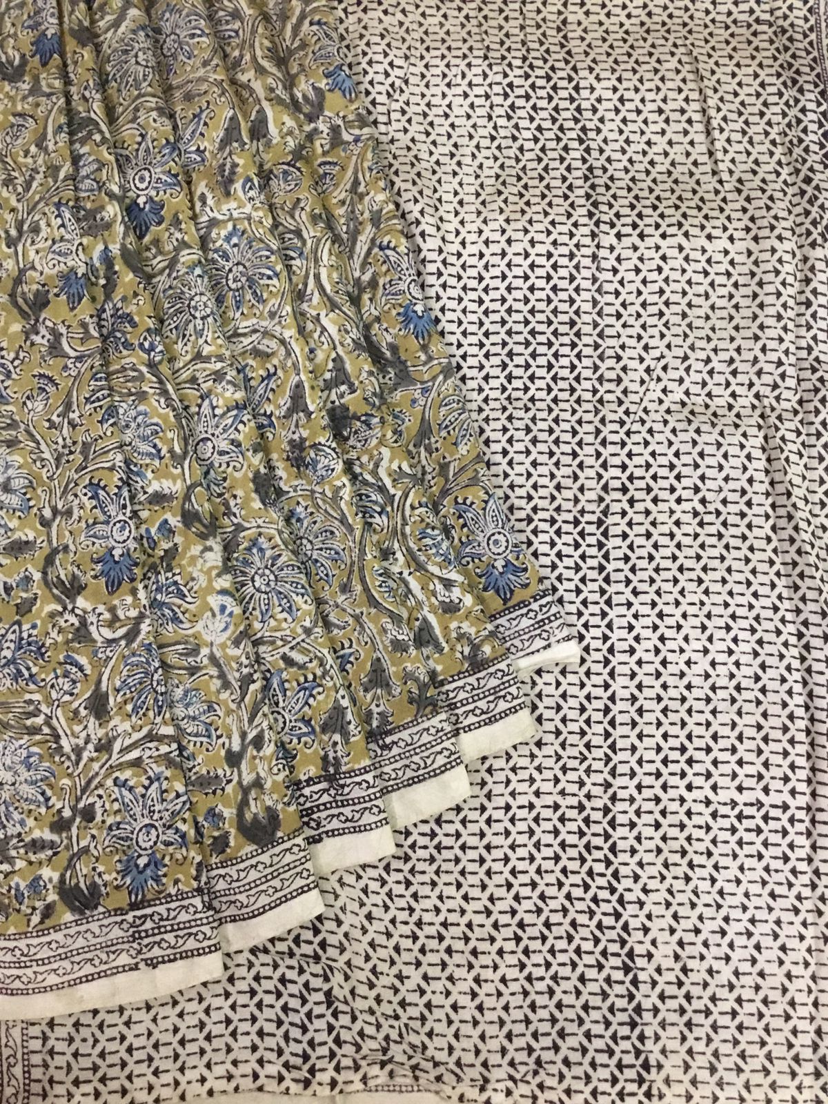Silkcotton block print saree