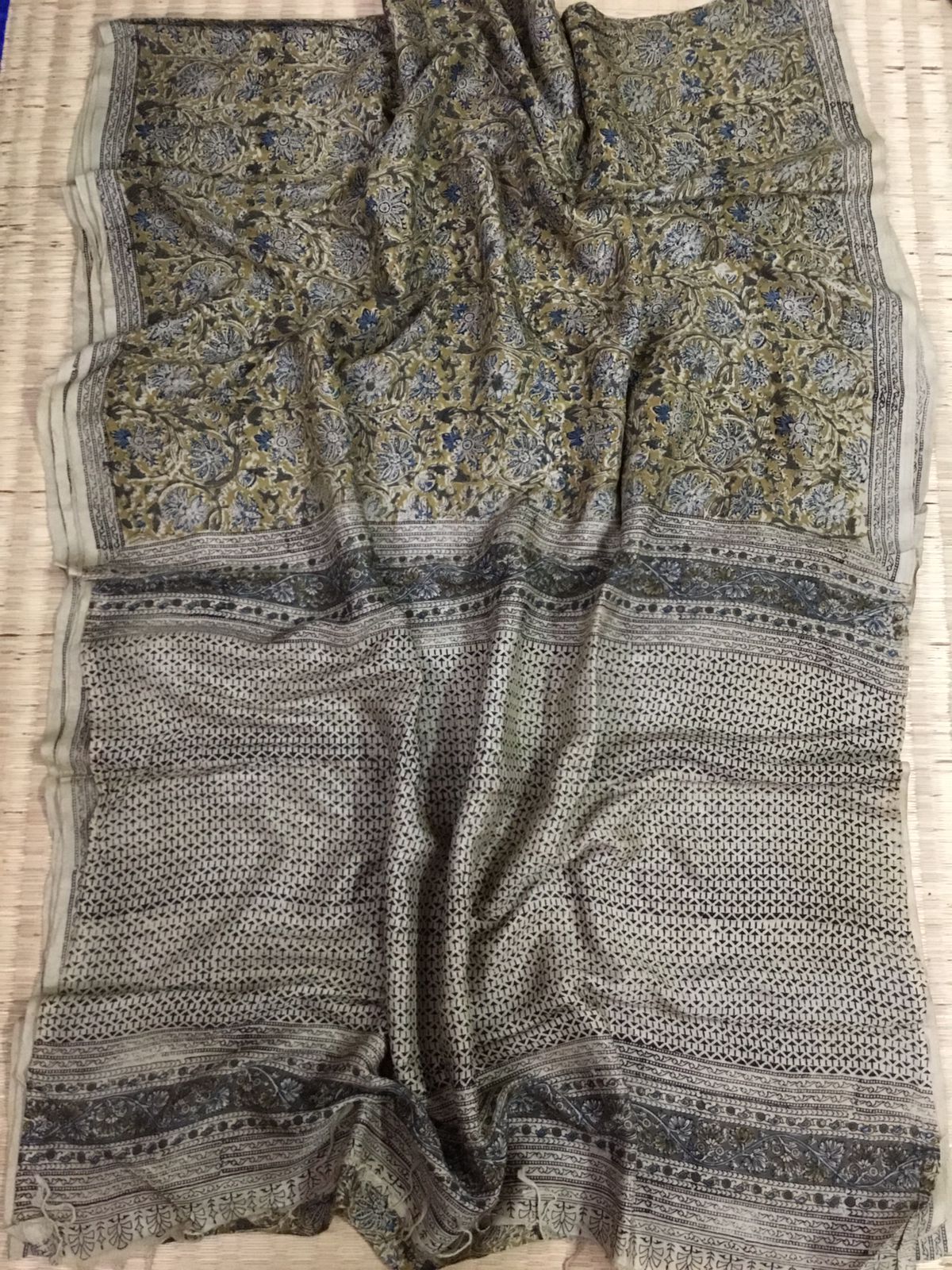 Silkcotton block print saree