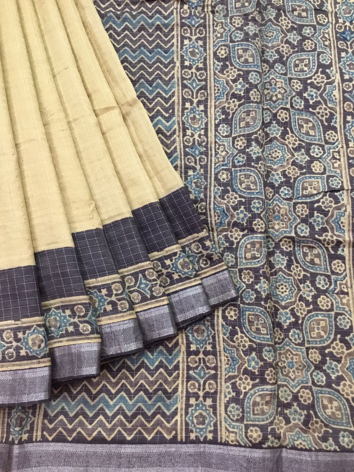 Silkcotton ajrakh saree