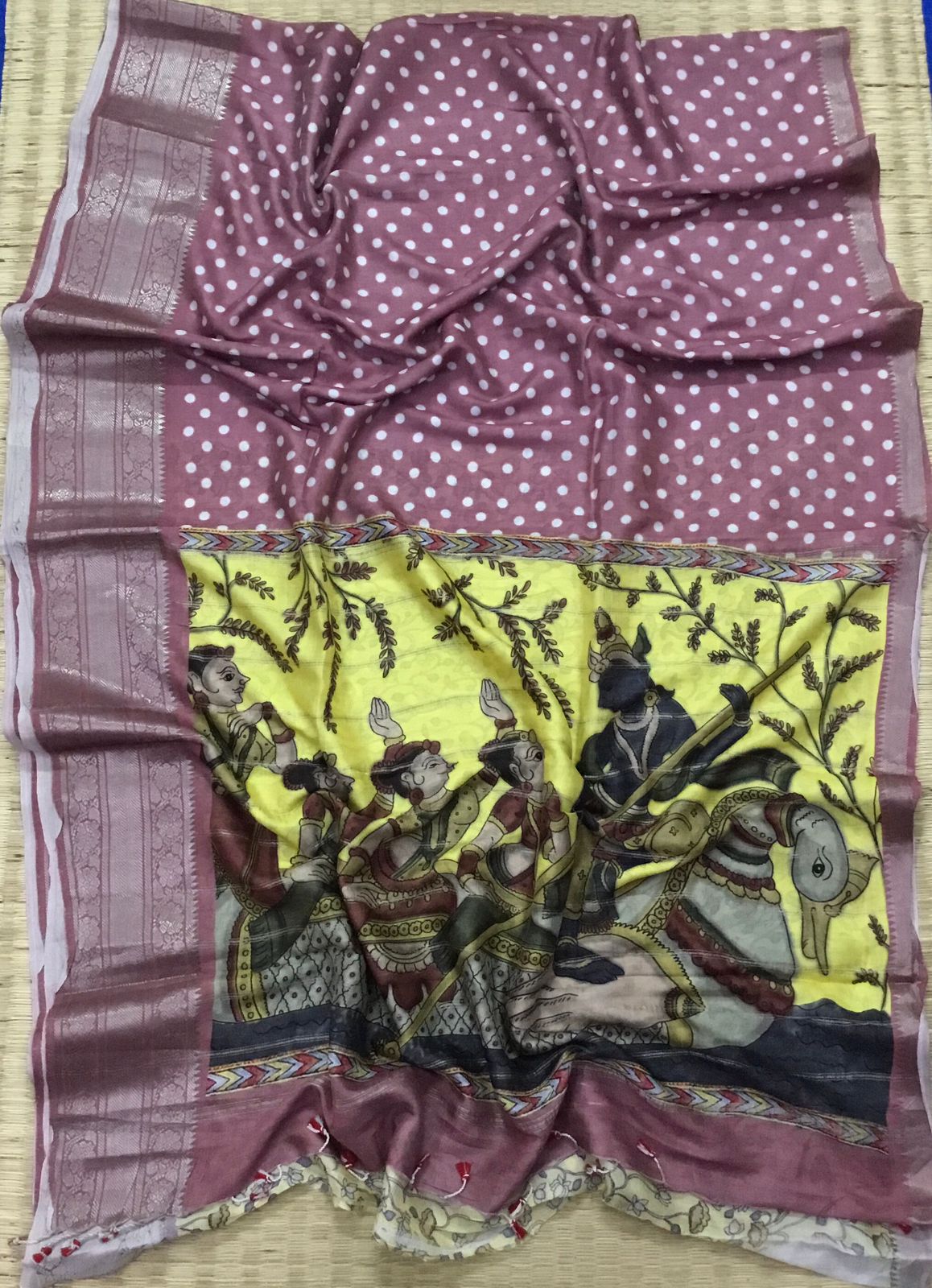 Silkcotton polka dots saree