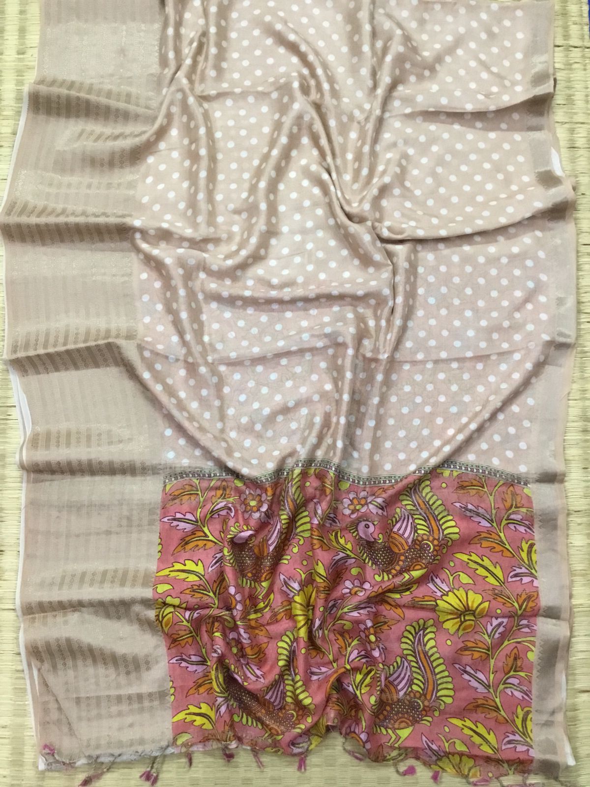 Silkcotton polka dots saree