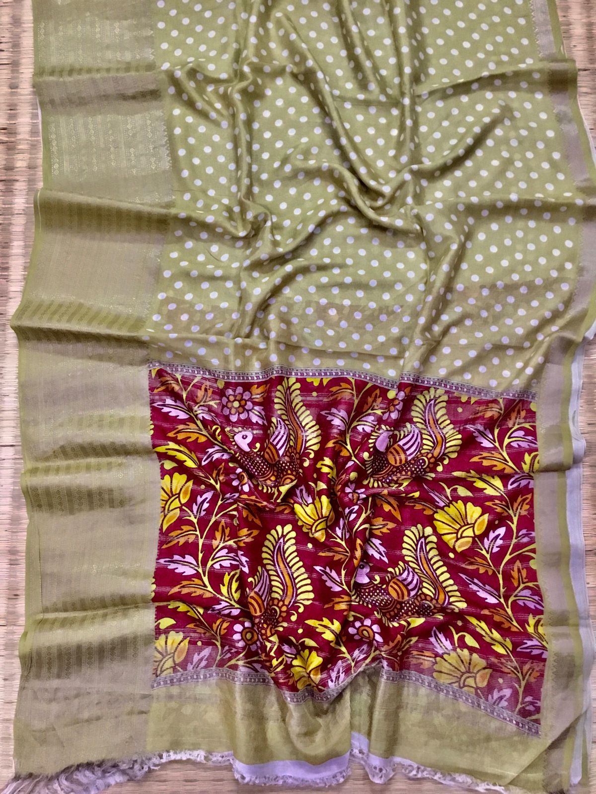 Silkcotton polka dots saree