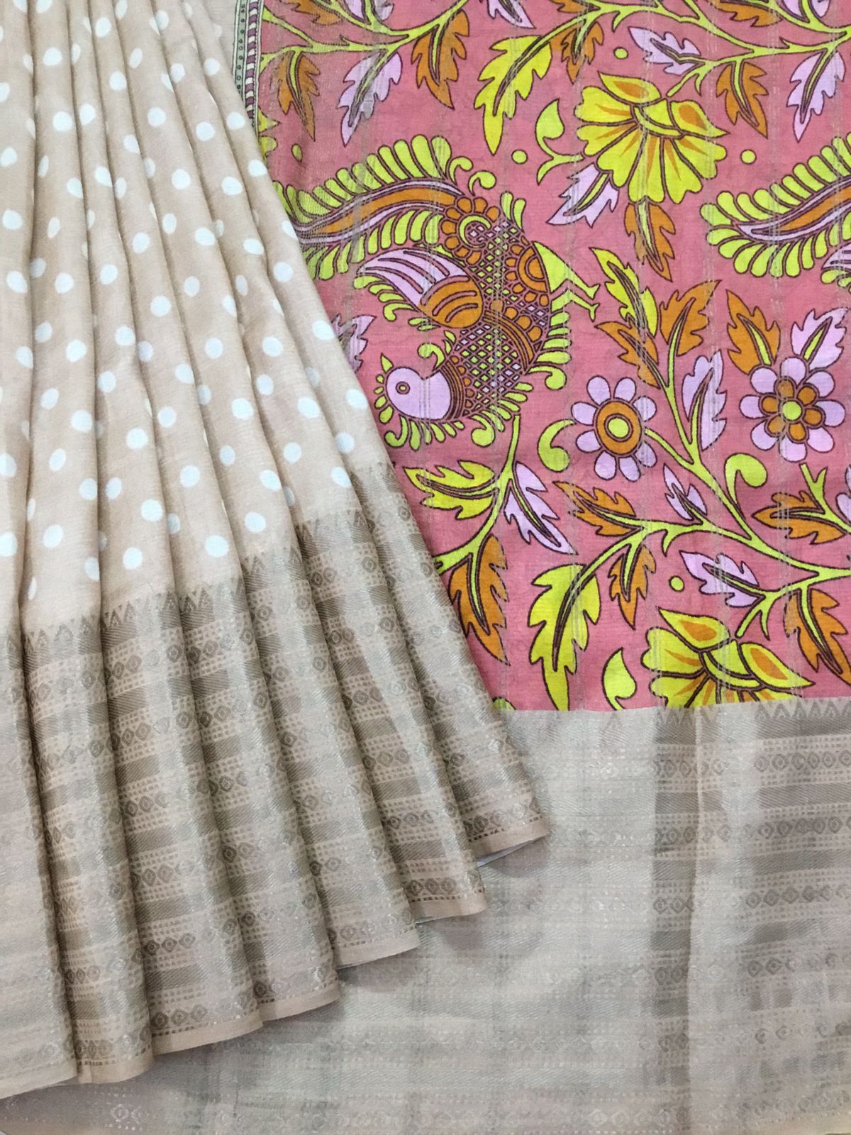 Silkcotton polka dots saree