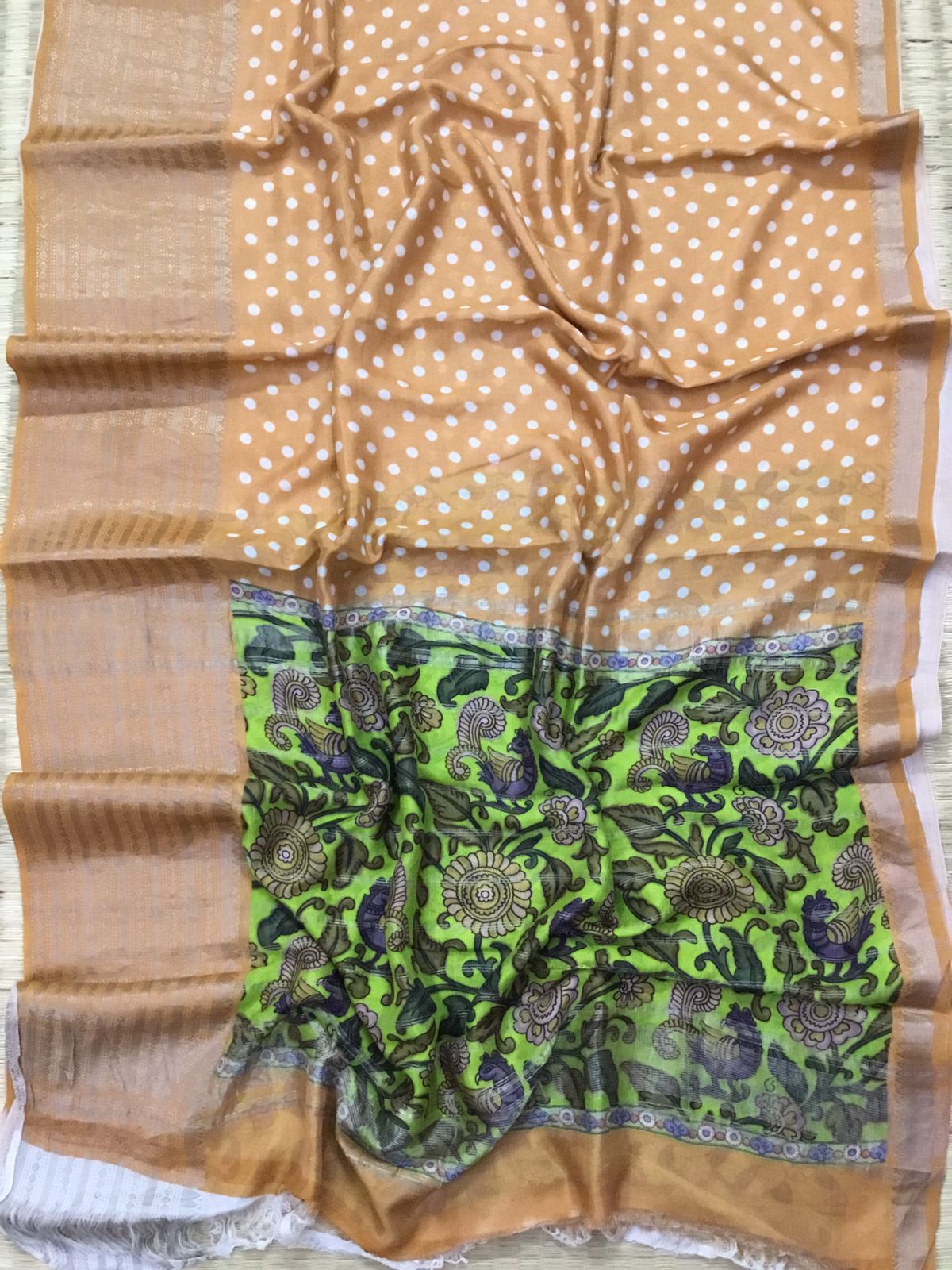 Silkcotton polka dots saree