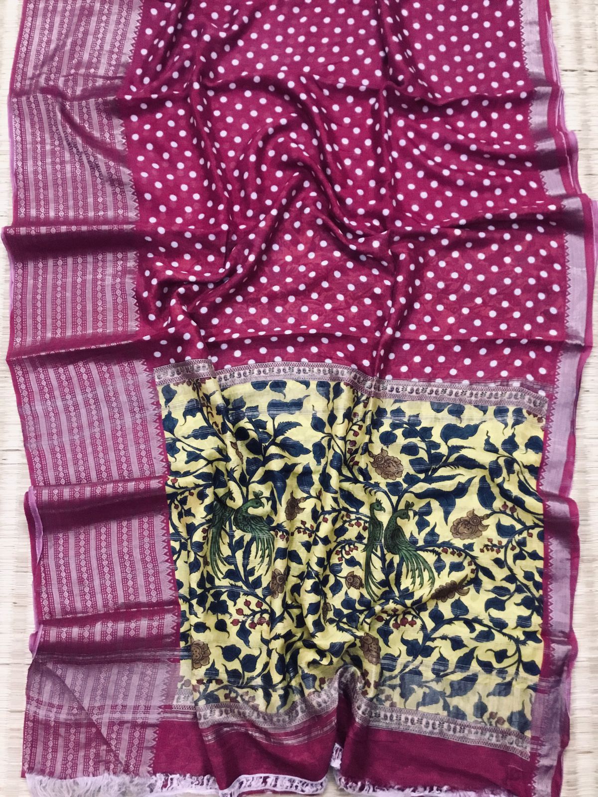 Silkcotton polka dots saree