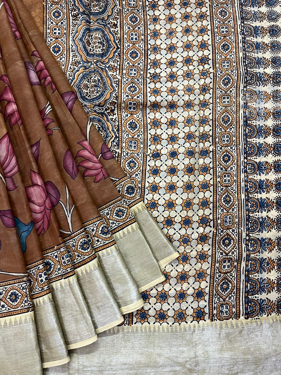 Ajrakh X Pen kalamkari saree