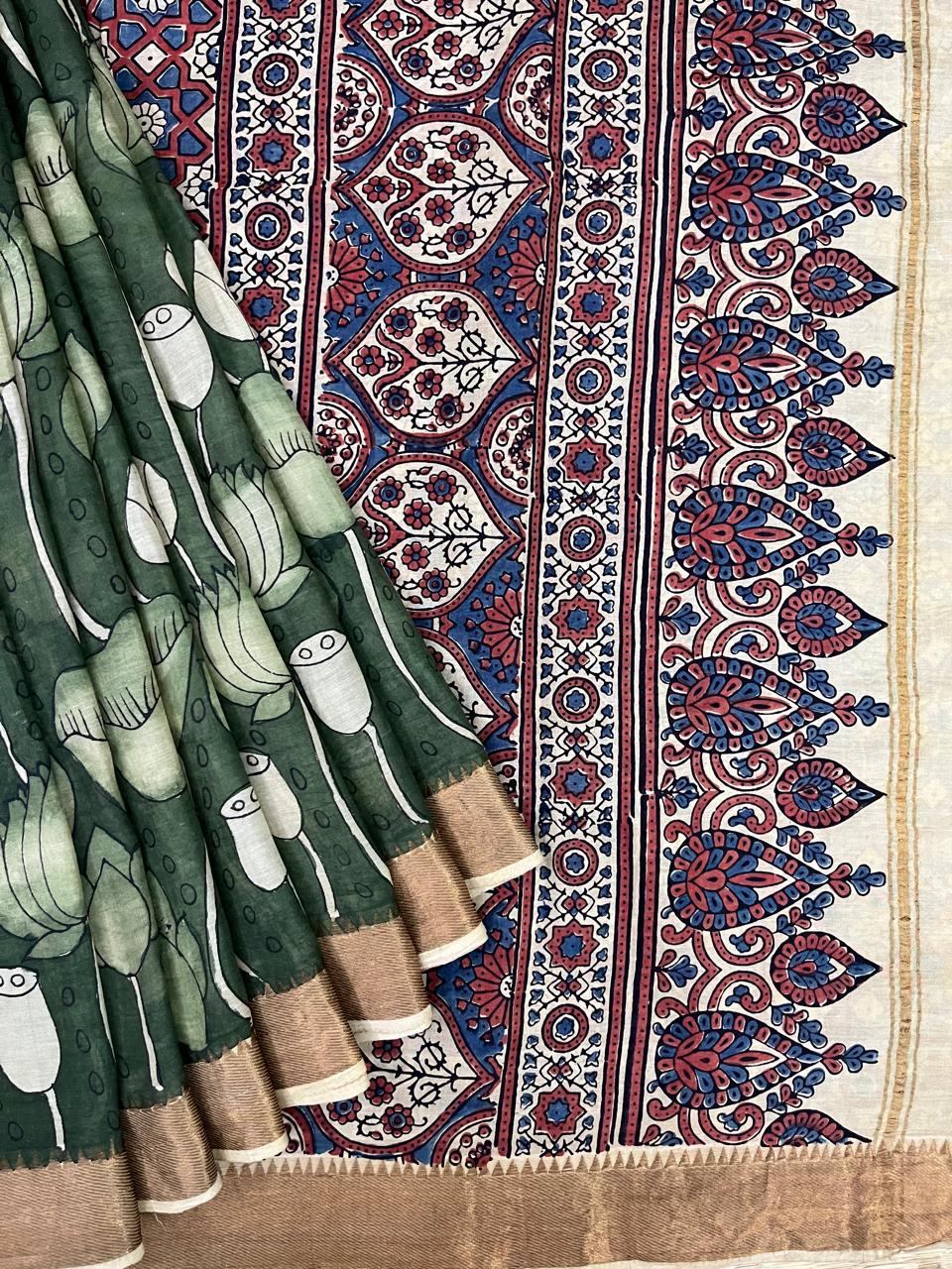 Ajrakh X Pen kalamkari saree