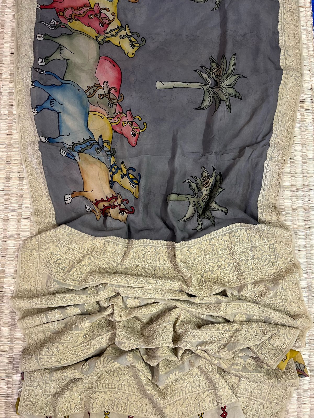 Chikankari X Pen Kalamkari saree