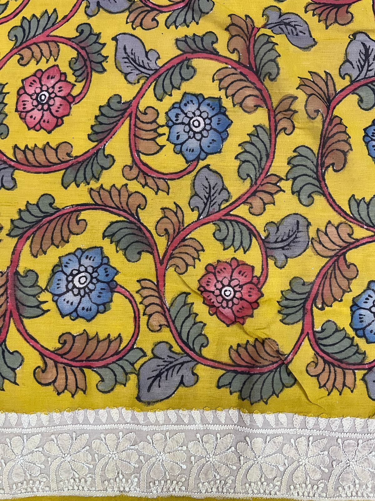 Chikankari X Pen Kalamkari saree