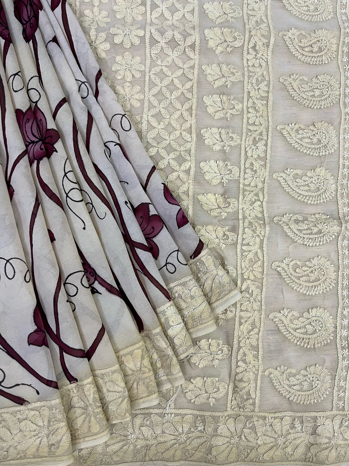 Chikankari X Pen Kalamkari saree