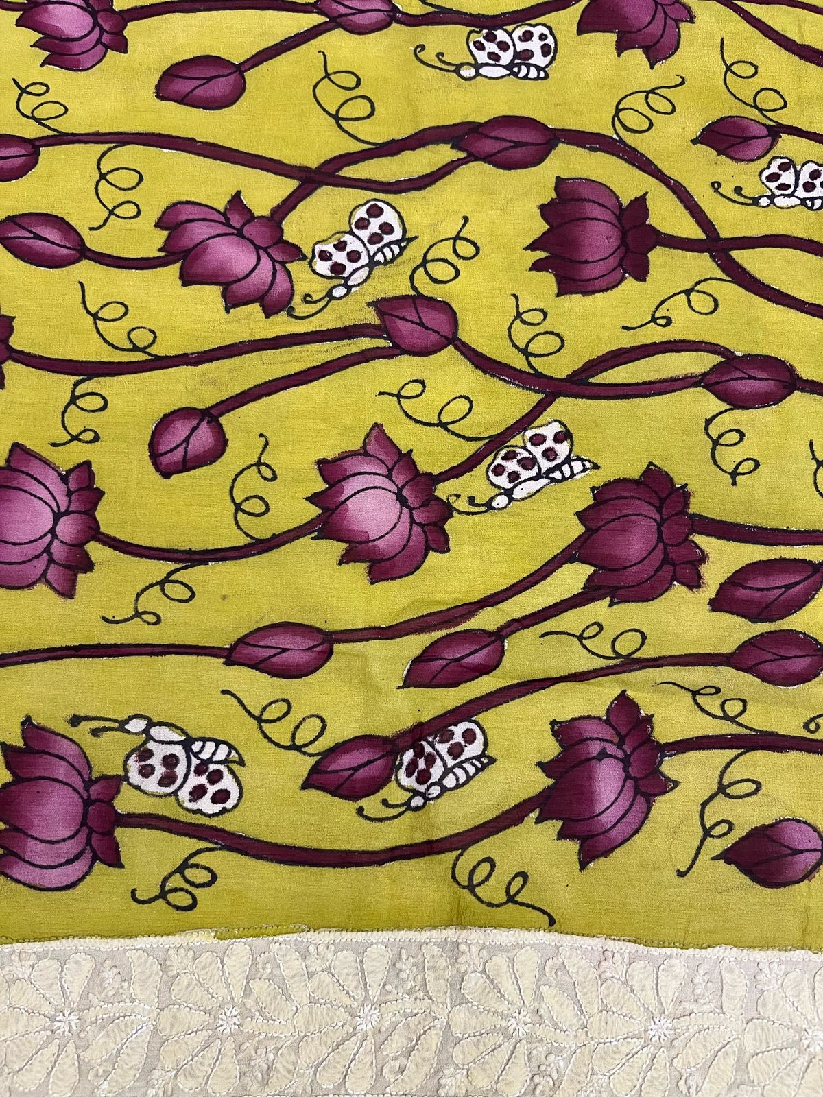 Chikankari X Pen Kalamkari saree