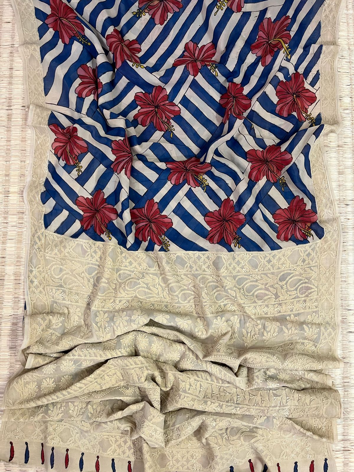Chikankari X Pen Kalamkari saree