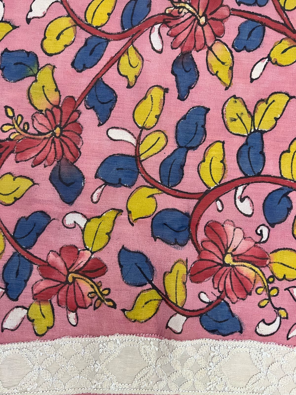 Chikankari X Pen Kalamkari saree