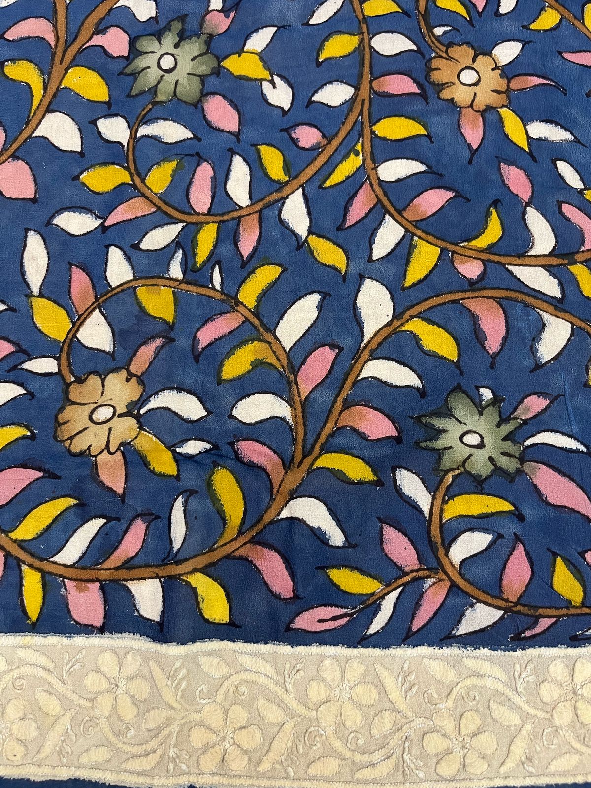 Chikankari X Pen Kalamkari saree