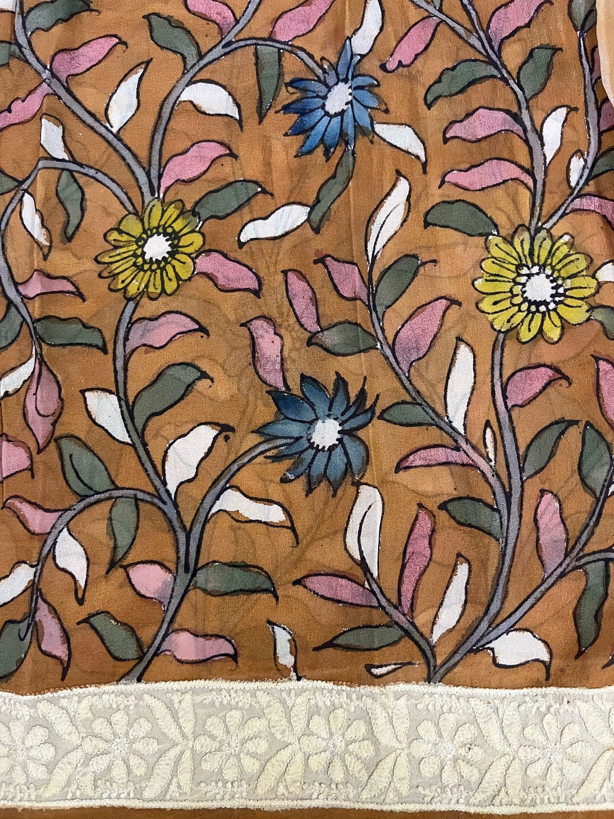 Chikankari X Pen Kalamkari saree