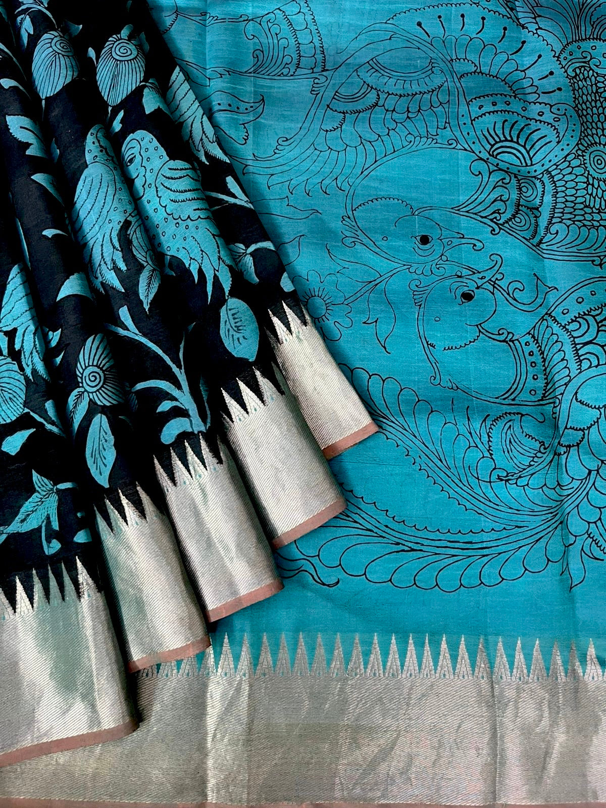 Reverse technique penkalamkari saree