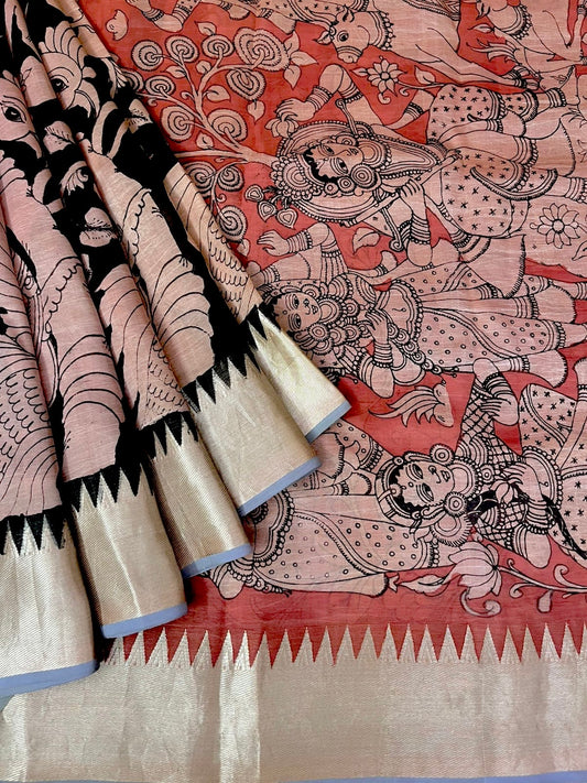 Reverse technique penkalamkari saree