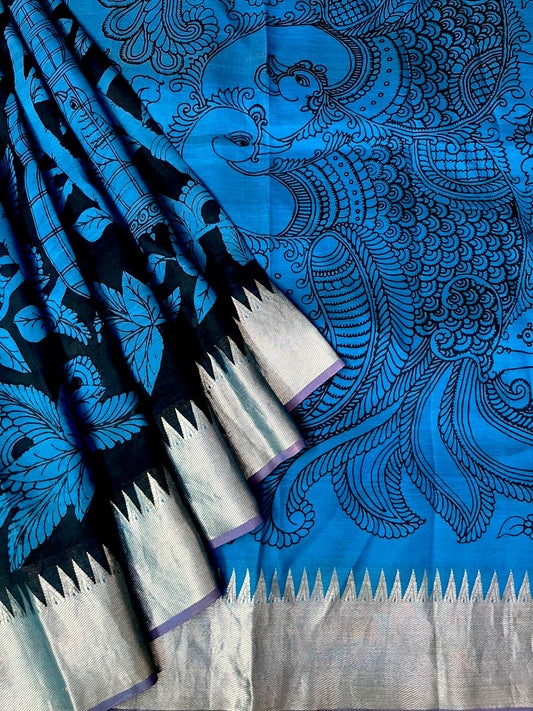Reverse technique penkalamkari saree