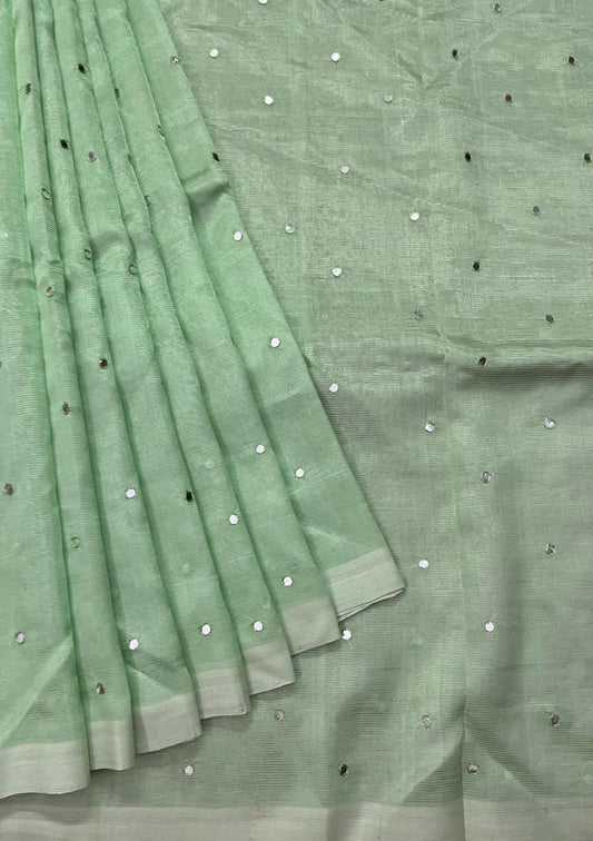 Silkcotton mirror work saree