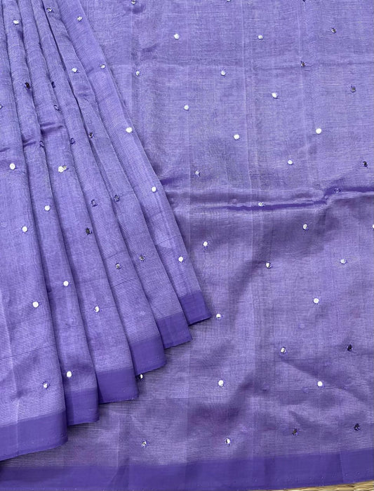 Silkcotton mirror work saree