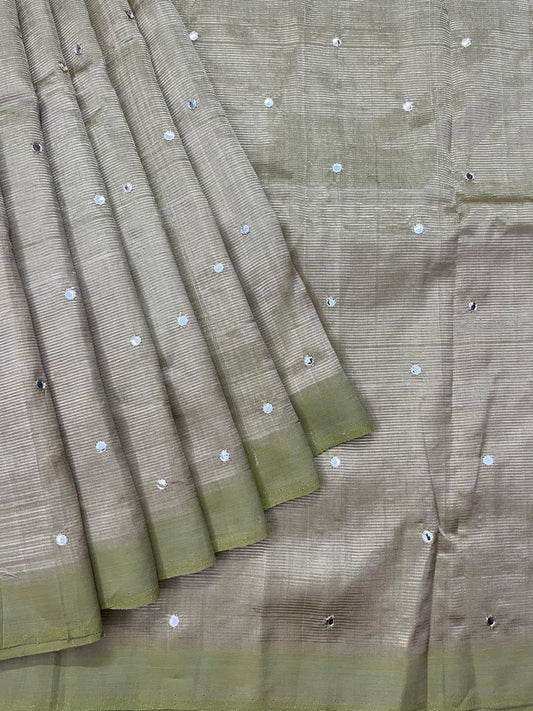 Silkcotton mirror work saree