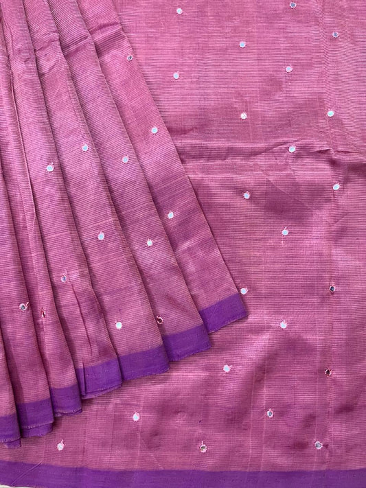 Silkcotton mirror work saree