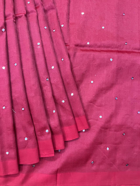 Silkcotton mirror work saree